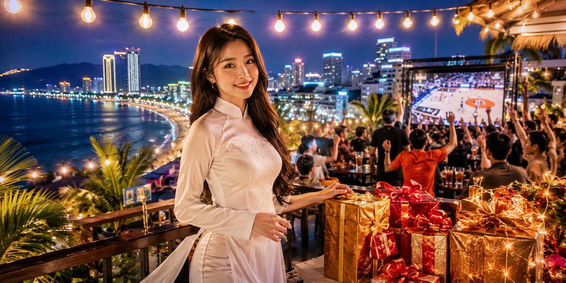 Khung cảnh biển Nha Trang với người theo dõi cá cược bóng rổ trực tuyến