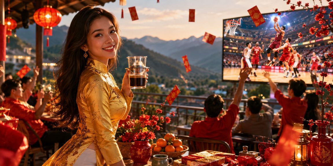 Người dùng trẻ mặc áo dài theo dõi cá cược bóng rổ tại vùng núi Sa Pa
